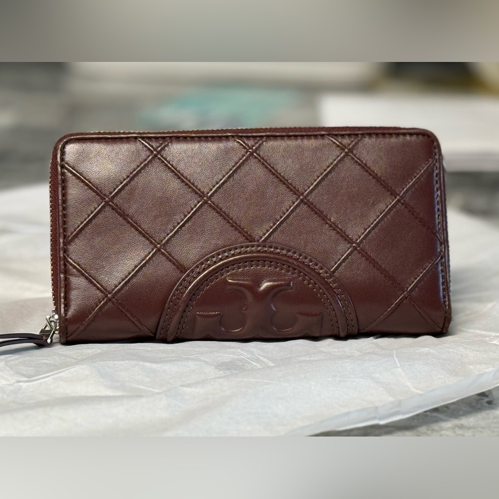 Tory Burch Fleming Soft Leather zip around wallet in wine